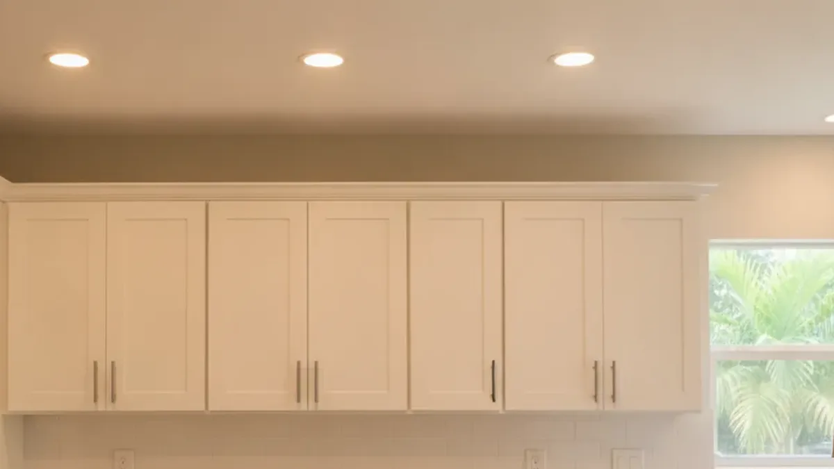 Tampa Bay kitchen ceiling with new recessed LED downlights above the counter run