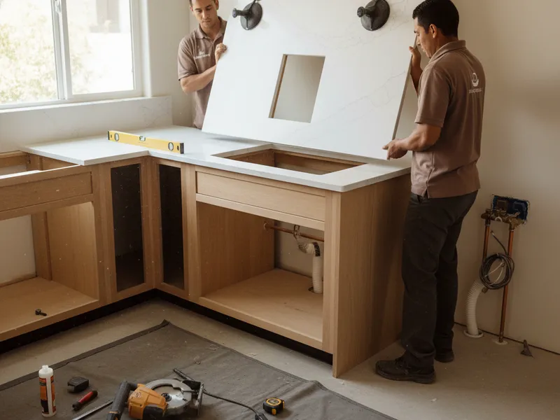 Quartz kitchen countertop with undermount sink installed in a St. Petersburg home during a remodel